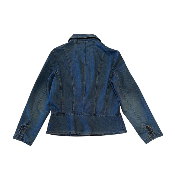 St. Johns Bay Denim Jacket Womens Large Blue Distressed 4-Button Long Sleeves - Picture 3 of 16